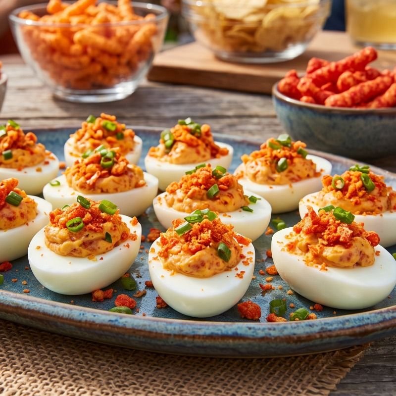 Hot Cheeto Deviled Eggs
